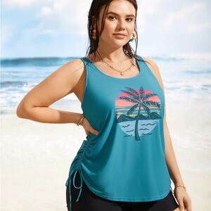 BloomChic Teal Tropical Print Swim Top